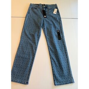 Dee Ocleppo Matilda Monogram Straight Leg Jeans Blue Denim Logo Print Size 6 NEW